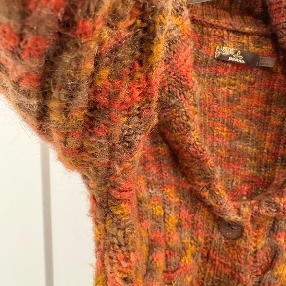 Prana Multicolor Wool Blend Cable Knit Cowl Neck Cardigan Size Small - Picture 5 of 16